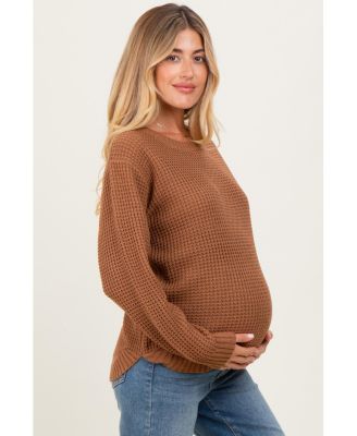 Maternity Ivory Waffle Knit Rounded Hem Sweater