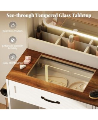 Farmhouse Vanity Desk with Lighted Mirror, Makeup Dressing Table