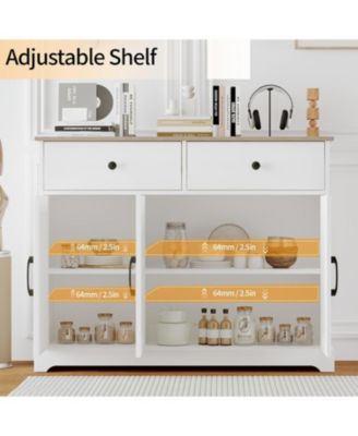 42.5 in Sideboard Buffet Cabinet with Storage, Wooden Kitchen Storage Cabinet with Adjustable Shelf, Drawers & Barn Doors