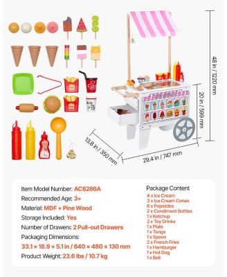 Ice Cream Cart with Flipping Menus, Freezer & Scanner