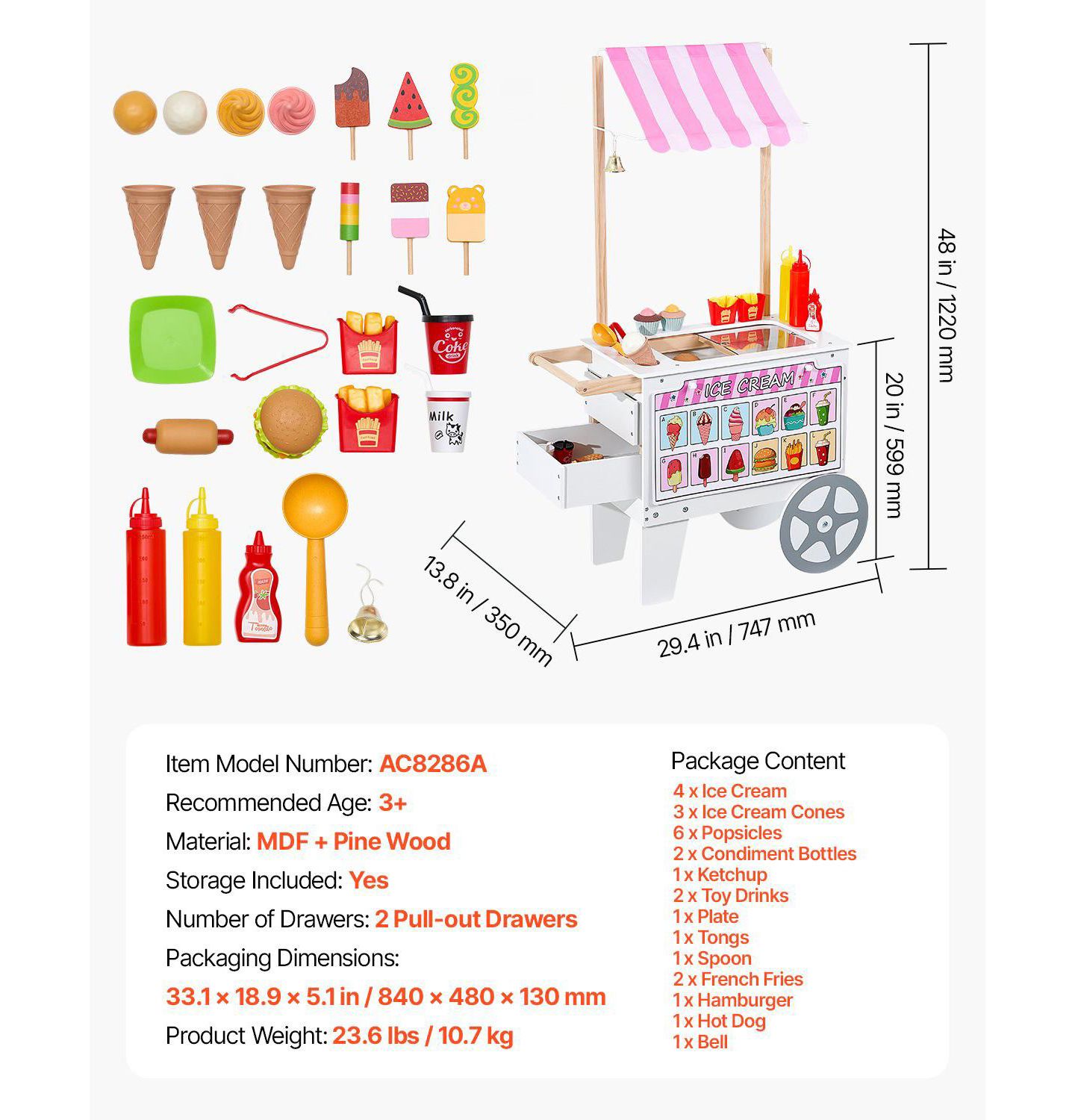 Детская игрушка SUGIFT Ice Cream Cart with Flipping Menus, Freezer & Scanner, цвет: Розовый — фото 4