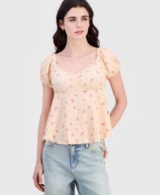 Juniors' Puff-Sleeve Peplum Top