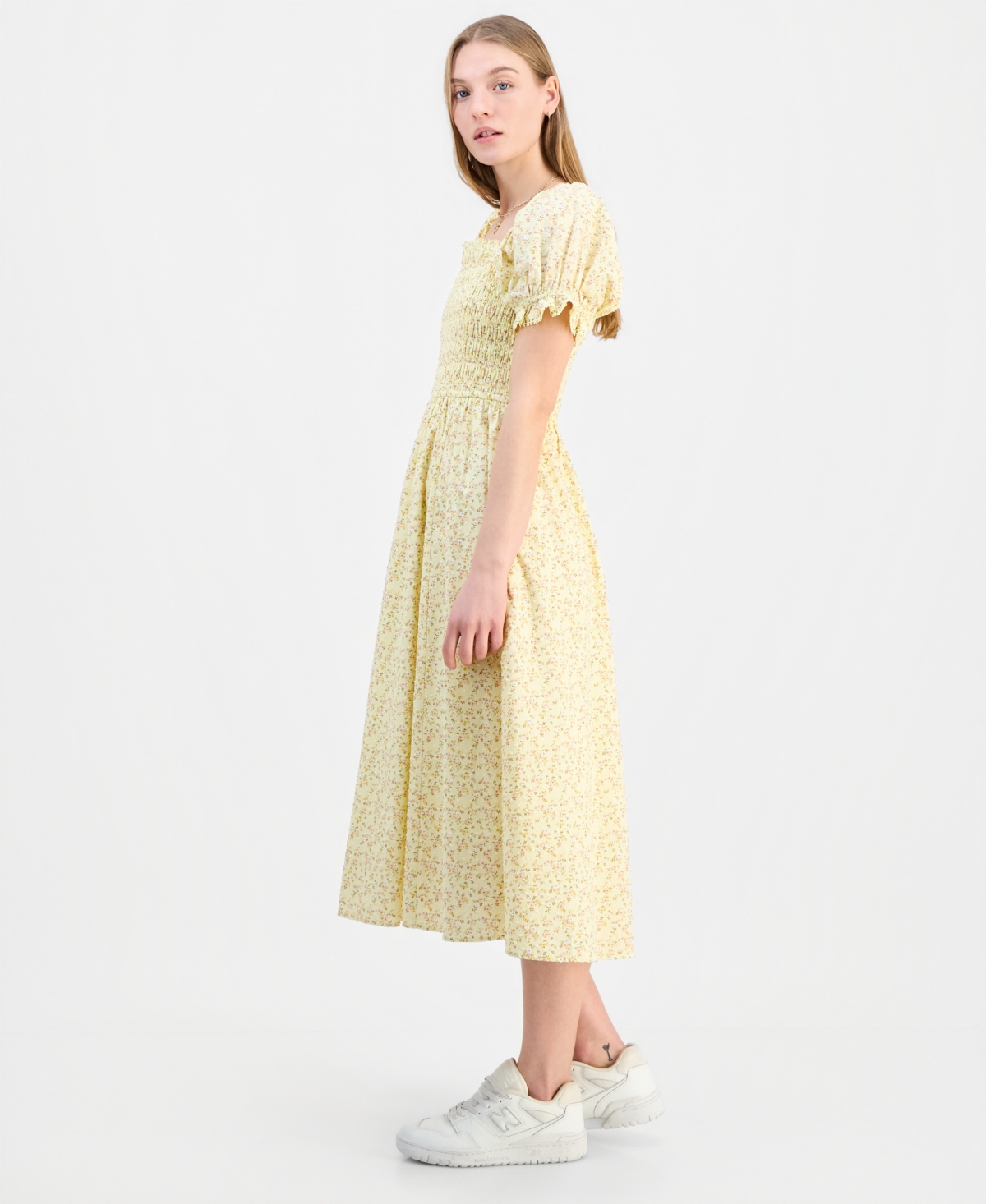 Celebrity Pink Juniors' Square-Neck Puff-Sleeve Midi Dress