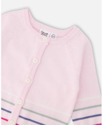 Baby Girls Cotton Knit Striped Button Front Cardigan Light Pink