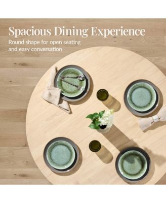 47In Round Solid Wood Dining Table, Modern Farmhouse Table For 4, Space Saving, Easy Assembly