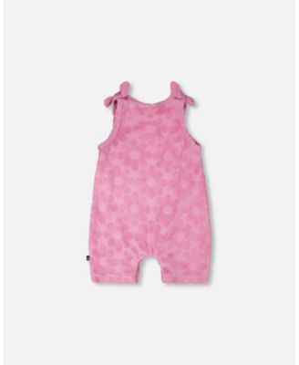 Baby Girls Terry Cloth Romper with Bows Pink