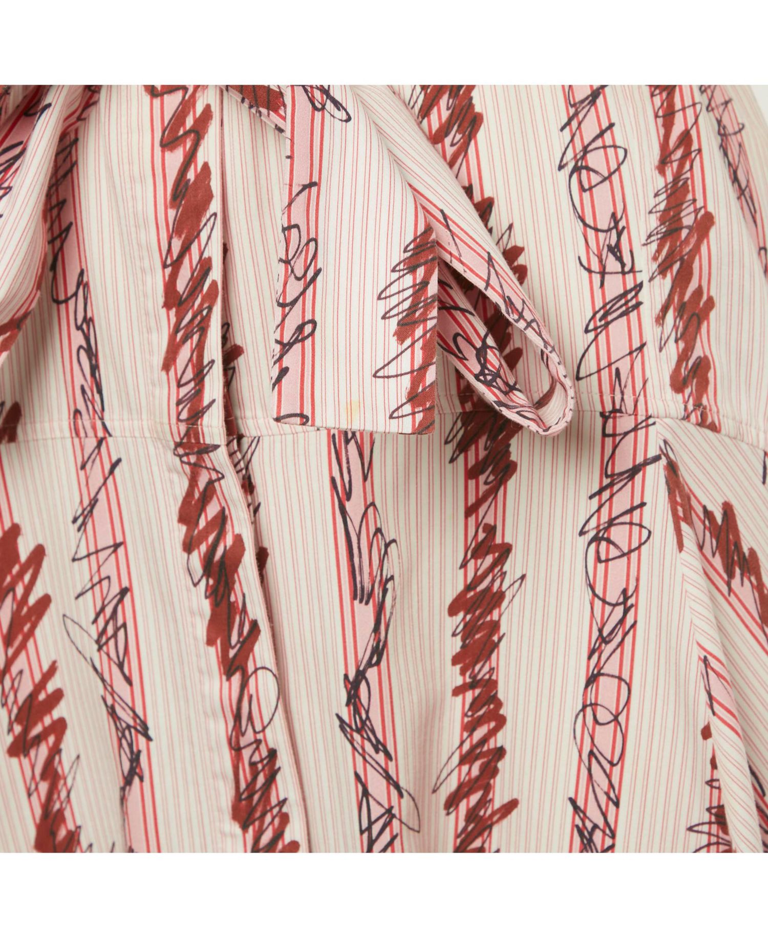 Women's Pink Scribble Printed Cotton Belted Shirt Dress