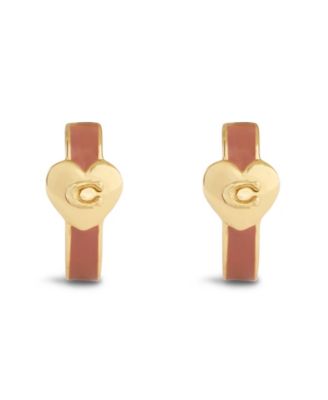Gold Signature C Heart Huggie Earrings