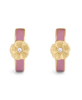 Pink Signature Tea Rose Enamel Huggie Earrings