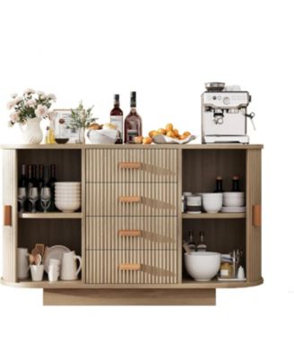 Fluted Sideboard Buffet Cabinet with Storage, 47in Large Wood Kitchen Storage Cabinet Coffee Bar Console Table
