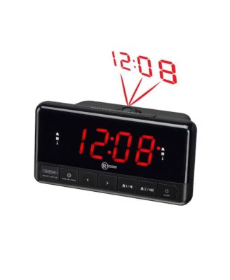 Projection Clock Radio - FM Radio, USB Charging Port, 1.2" Red LED Display with Dimmer, Dual Alarm & Snooze, 180° Image Rotation 6301862