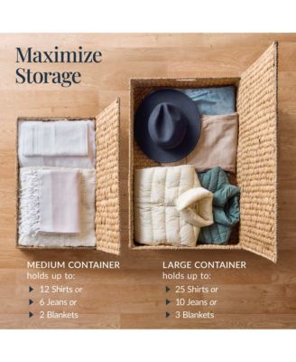 2PC Water Hyacinth Nesting Underbed Storage Baskets with Wheels