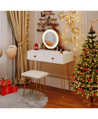 Vanity Desk with Adjustable Lighted Mirror for Bedroom, Makeup Dressing Table