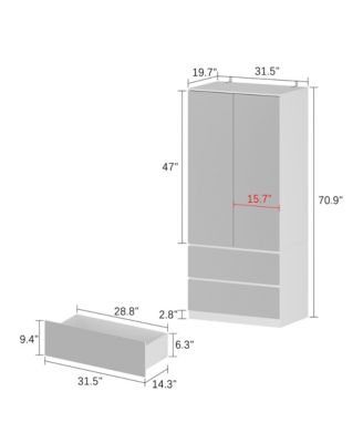 Wardrobe Closet with All Mirror, Armoire with 2 Doors, 2 Drawers & Hanging Rod, For Bedroom