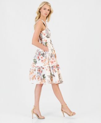 Women's Cotton Floral Tiered Fit & Flare Dress