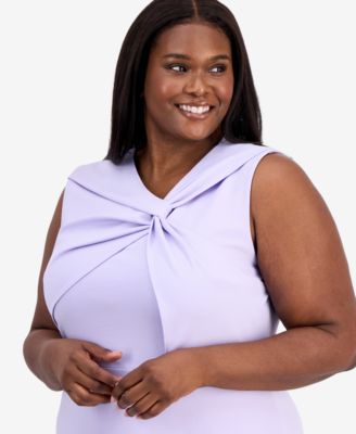 Plus Size Pebble Crepe Twist-Front Midi Dress