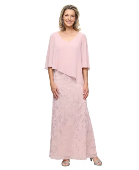 Petite Glitter Mesh V-Neck Ball Gown - Blush