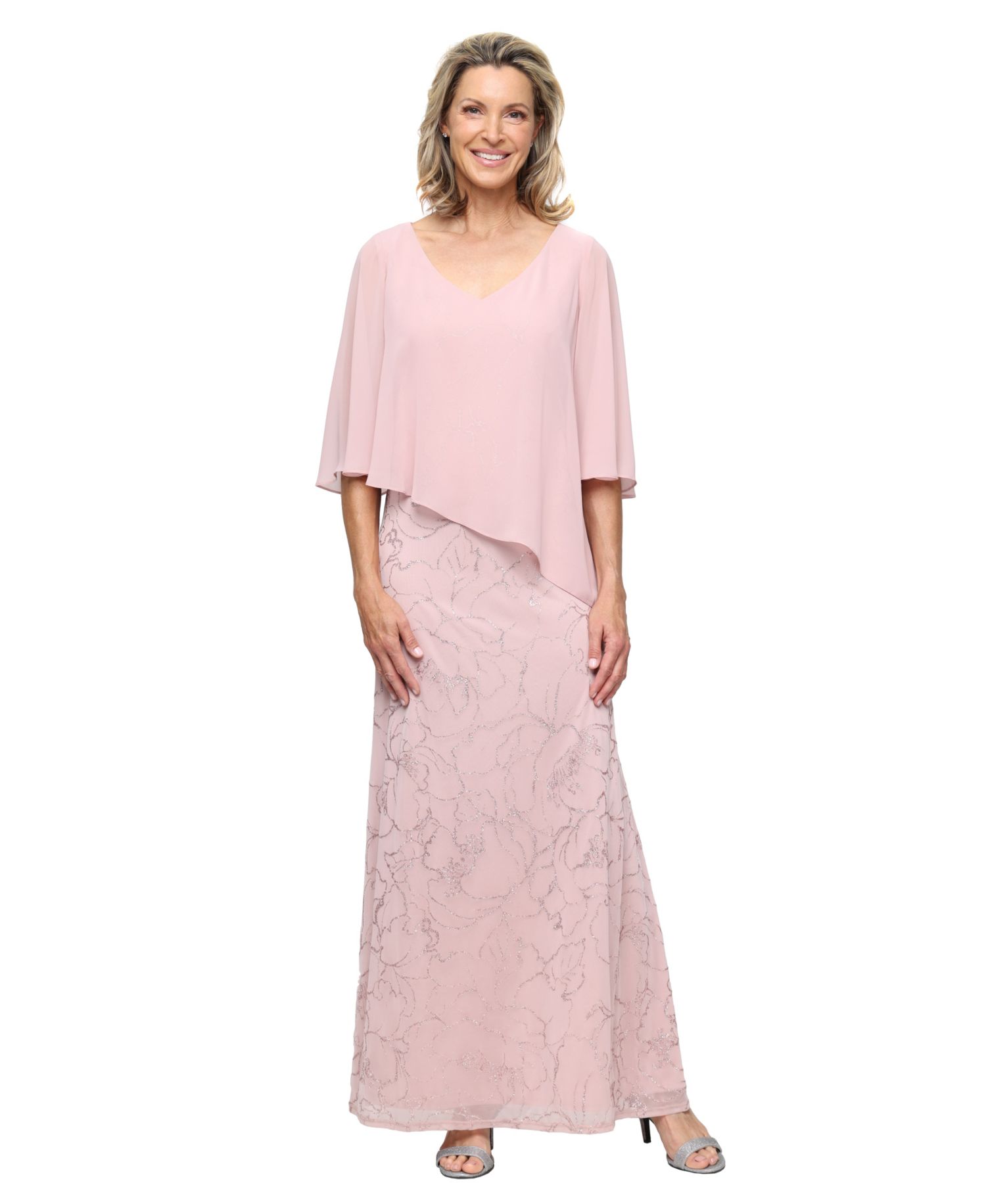 Petite Glitter Mesh V-Neck Ball Gown