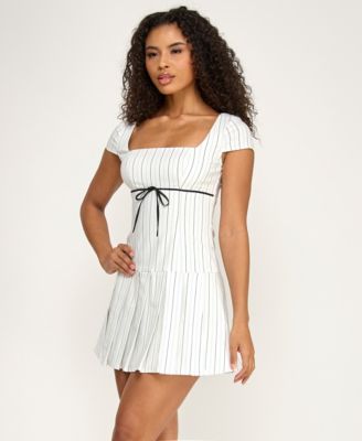 Juniors' Striped Pleated Mini Dress