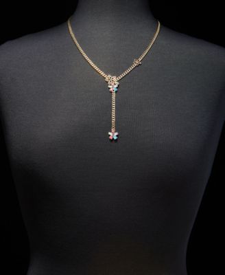 Multicolor Crystal Flower Lariat Necklace, 20" + 3" extender 