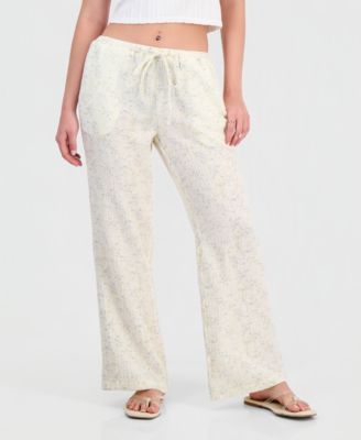 Juniors' Cotton Gauze Printed Beach Pant