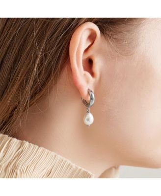 Silver Mini Hoop Earrings with Freshwater Pearl Drop