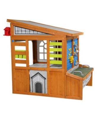 Cedar Wood Playhouse with Functional Doorbell, Windows & Storage Pockets
