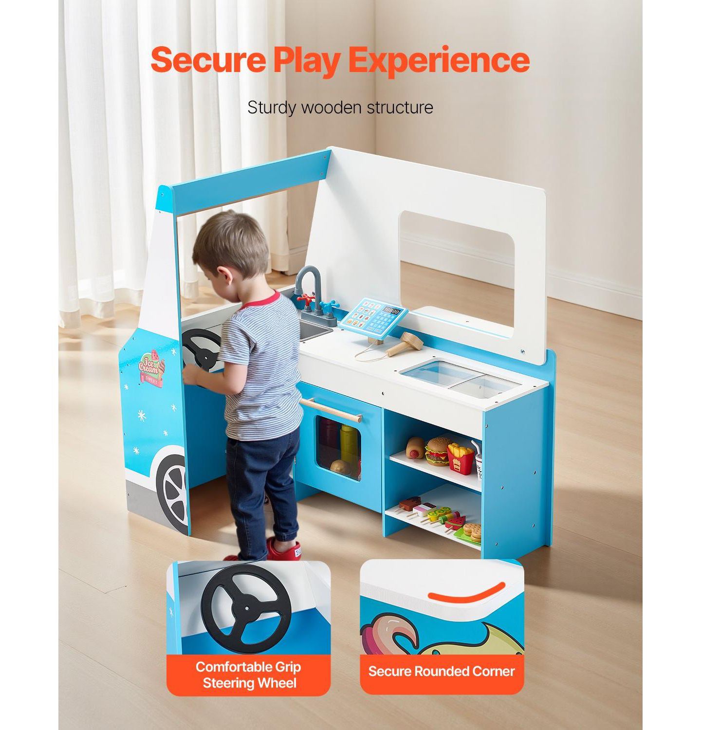 Детский игровой набор SUGIFT Ice Cream Truck Steering Wheel & Chalkboard 25-Piece Playset, Ages 3+, цвет: Синий — фото 8