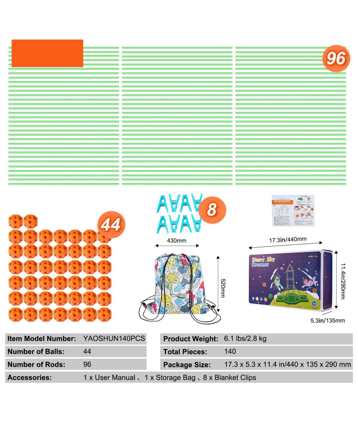 Детский конструктор SUGIFT Glow-in-the-Dark Fort 140-Piece Building Kit, Ages 4+, цвет: Зелёный — фото 3