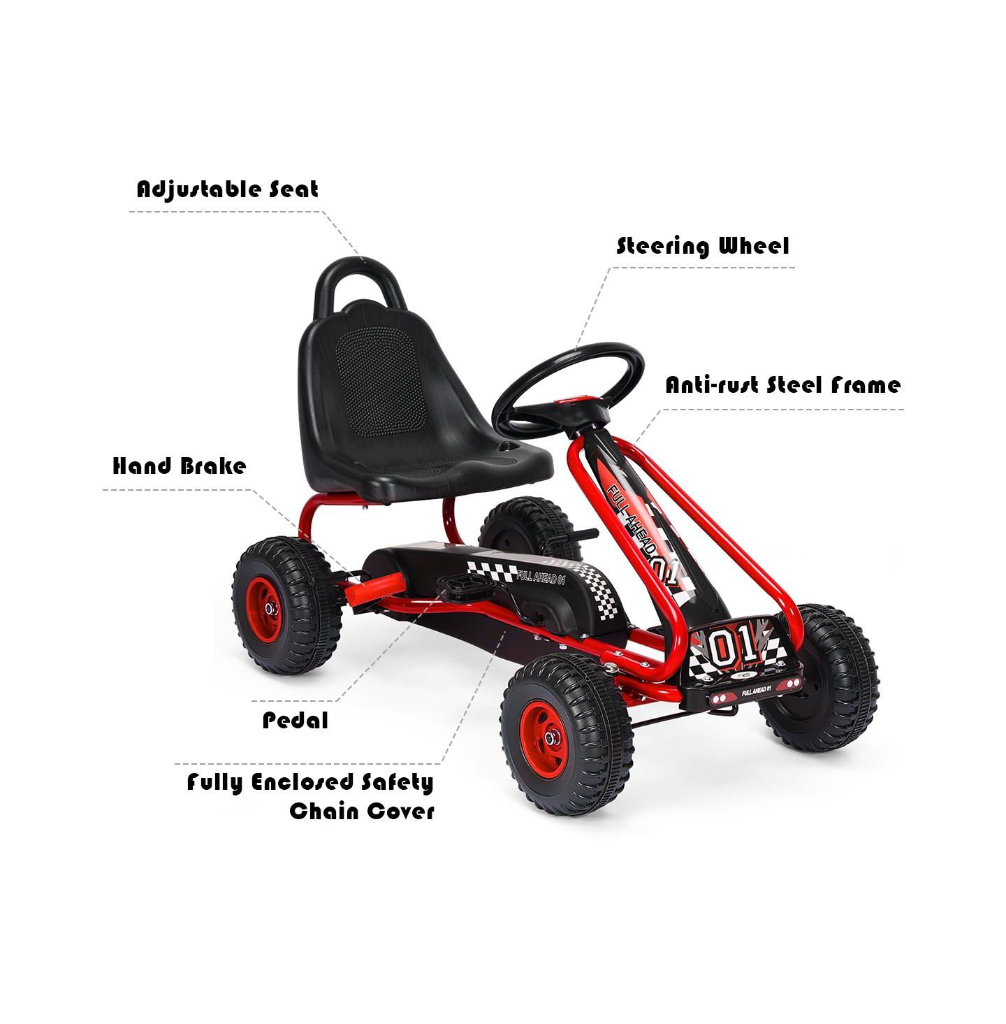 Детская игрушка GIVIMO 4-Wheel Pedal-Powered Ride-On Car with Adjustable Seat, 66 lbs Capacity, Ages 3+, цвет: Красный — фото 9