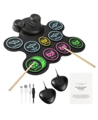 Roll-Up Electric Drum Set 9 Pads with Speakers Pedals Sticks MIDI