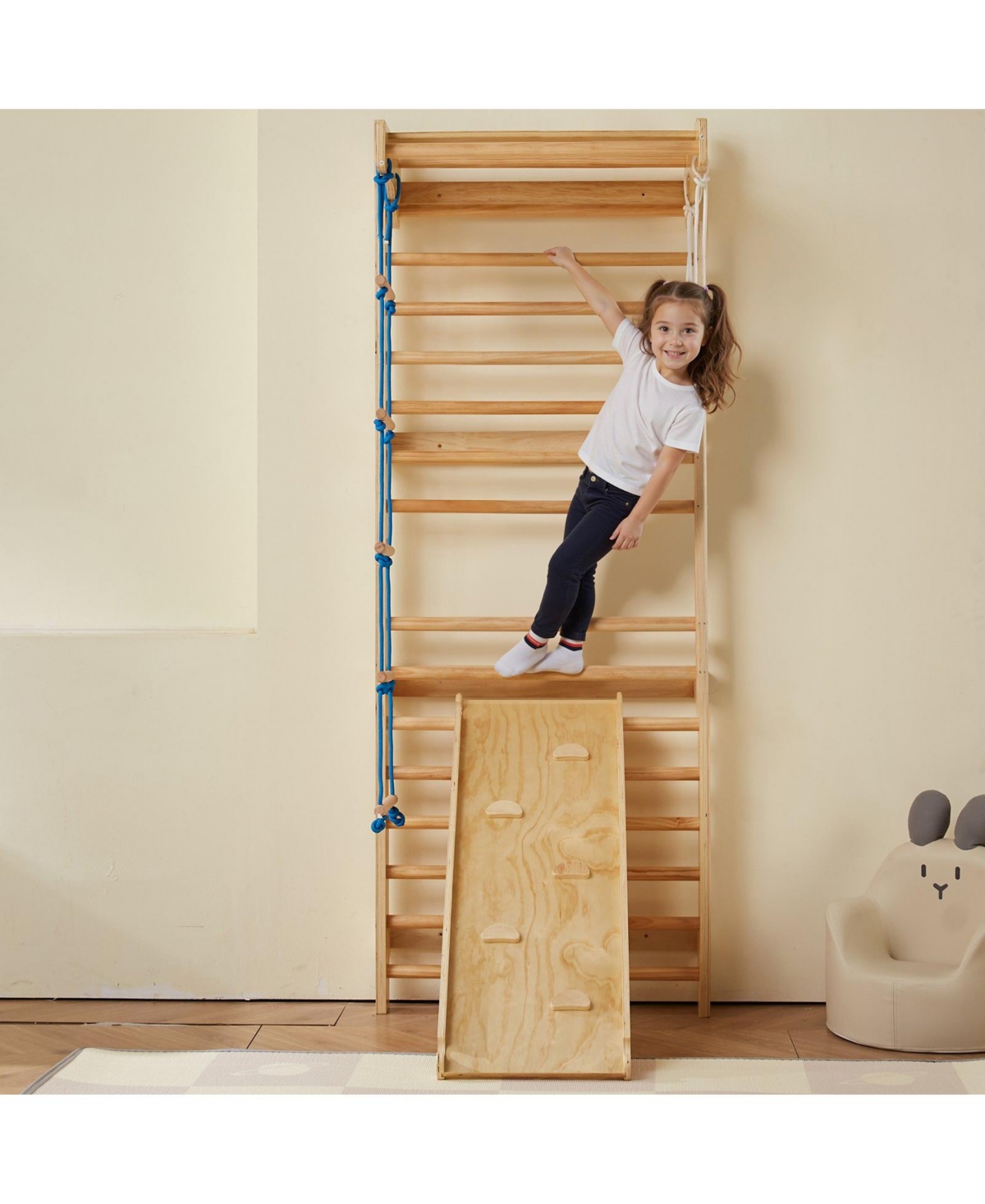 Sugift 5-in-1 Swedish Ladder Wall Gym with Slide & Climbing Features