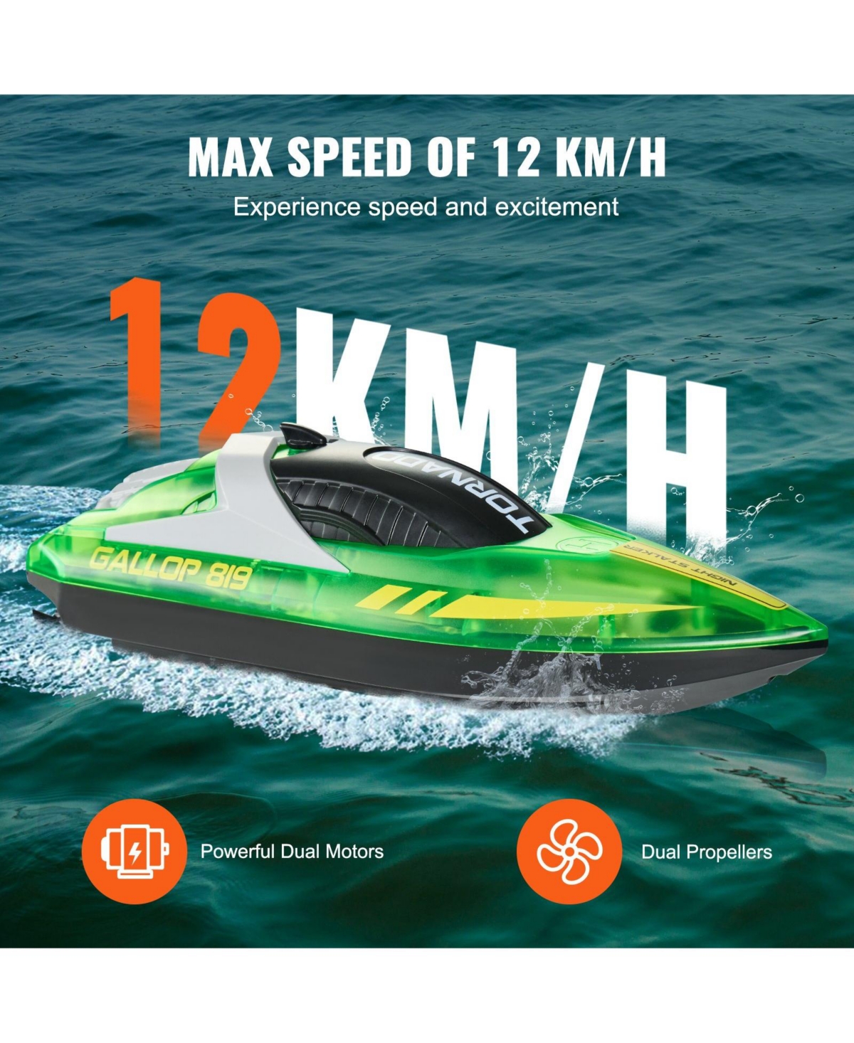 Sugift 2.4GHz Rc Racing Boat with Led Navigation Lights & Waterproof Design, Green