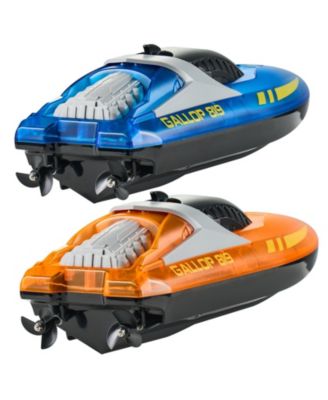 2-Pack RC Speed Boats with LED Lights in Blue & Orange