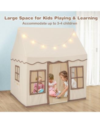 Toddler Large Playhouse with Star String Lights-Brown