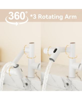 Rotatable Bathroom Faucet with Temperature Display in Fahrenheit (Batteries-Free), 3 Water Outlet Modes