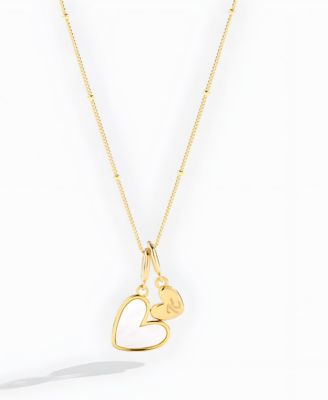 Mother Of Pearl Heart Initial Necklace in Gold Plated Sterling Silver