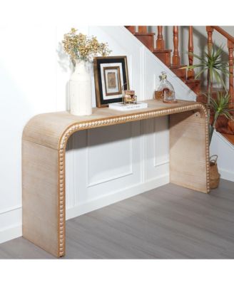 59" Wood Console Table, Curved Waterfall Entryway Table with Wood Beads