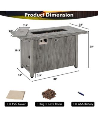 43 Inch 50000 BTU Propane Fire Pit Table with Removable Lid