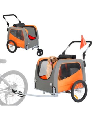 Dog Bike Trailer 2-in-1 Pet Stroller Carrier 66 LB Capacity Orange Gray