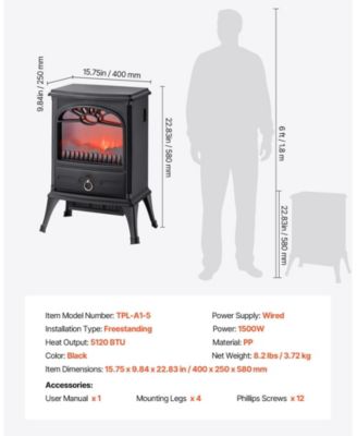 22.8" Freestanding Electric Fireplace Stove Heater 1500W Realistic Flames