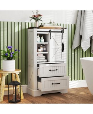 Farmhouse Freestanding Bathroom Floor Cabinet, Wood Storage Organizer