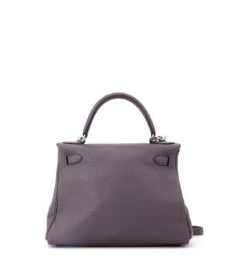 Kelly 28 Handbag Grey Clemence with Palladium Hardware