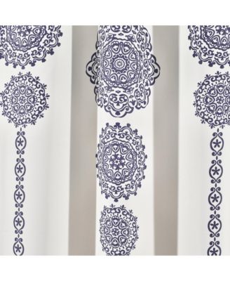 Stripe Medallion Light Filtering Window Curtain Panels Pair 52"W x 63"L Navy - Boho Curtains for Bedroom - Patterned Living Room Curtains