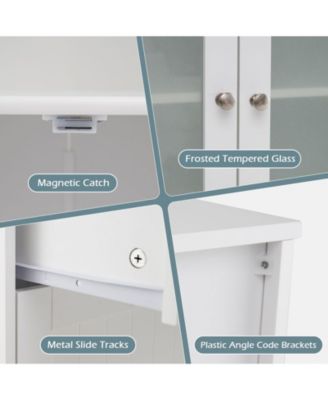 Freestanding Bathroom Storage Cabinet with 2 Drawers and 2 Frosted Glass Doors