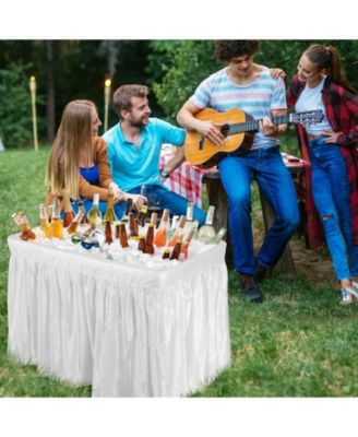 4 ft Folding Party Ice Table with Skirt and Ice Bucket, Portable Cooler Table