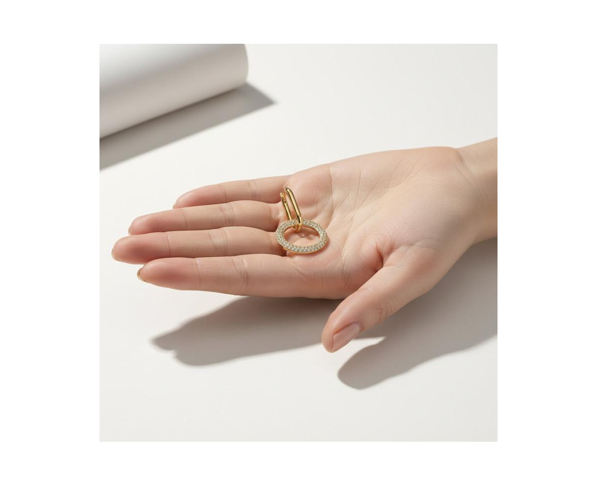 Rachel Glauber Modern Round & Oval Fusion Paved Cz Drop Hoop Earrings