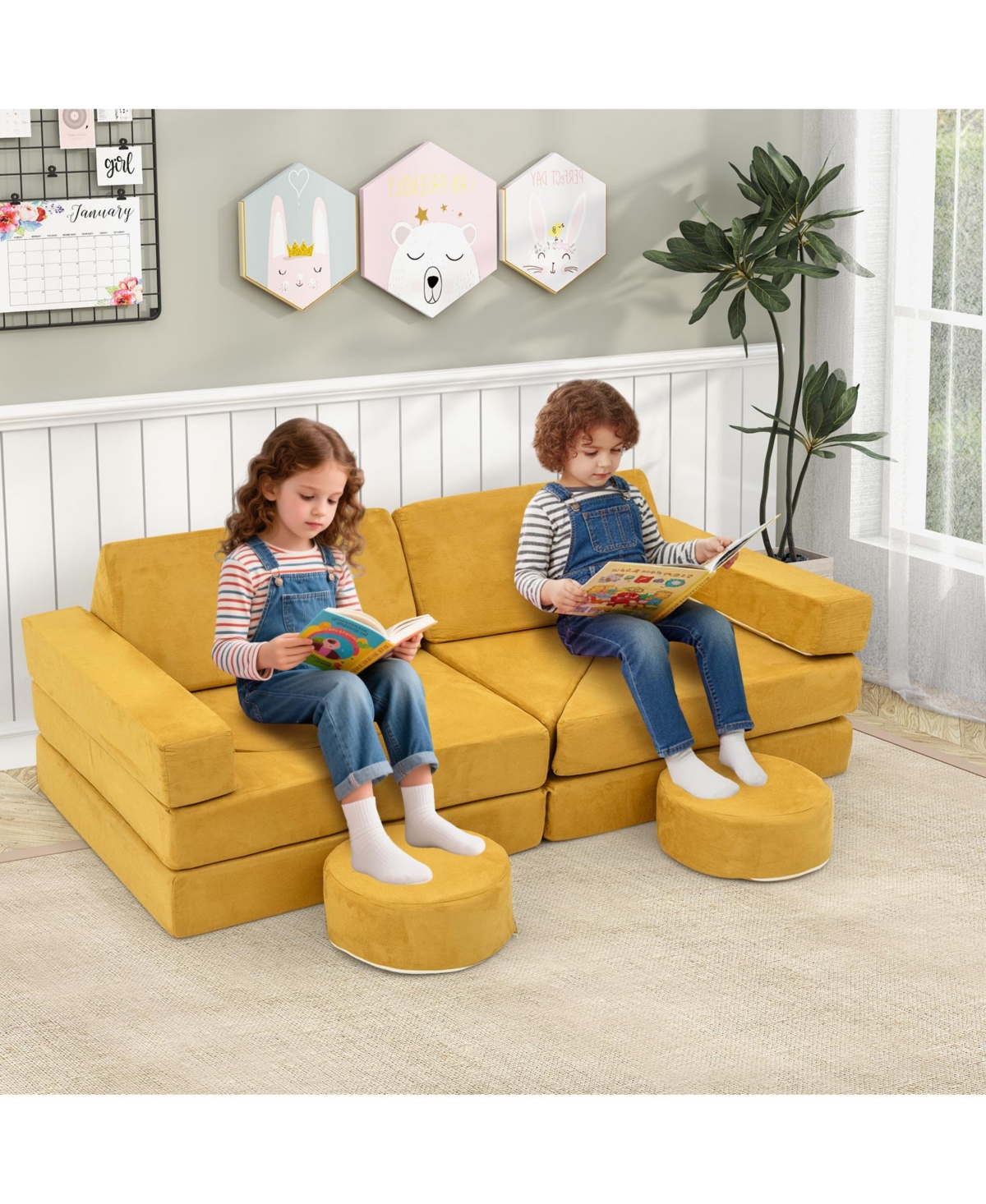 Slickblue Kids 14-Piece Modular Play Couch Set for Playroom or Bedroom