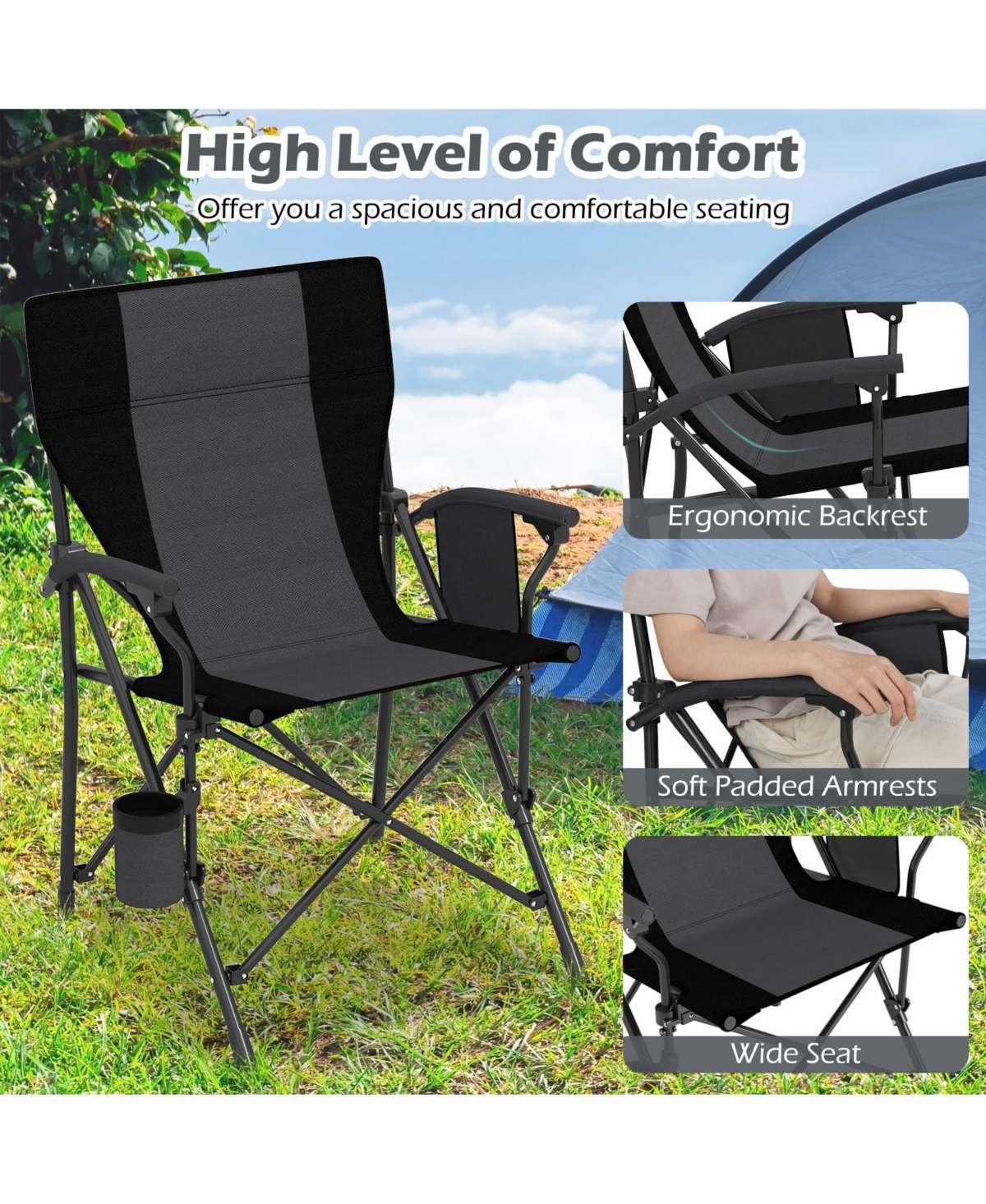 Mecale Portable Folding Oxford Cloth Camping Chair with Cup Holder and Side Pocket