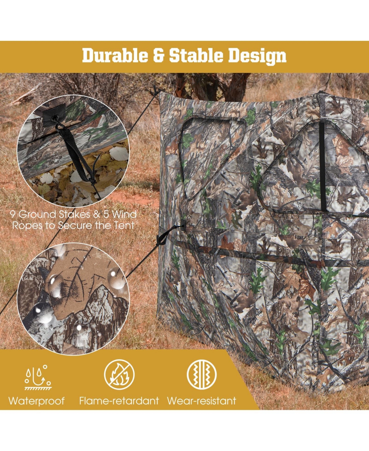 Mecale Pop-Up 2-Panel Ground Blind Fence with 3 Shoot-Through Ports, Hunting Screen